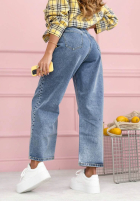 Pantaloni din denim straight z nadrukami Kiss Off albastre