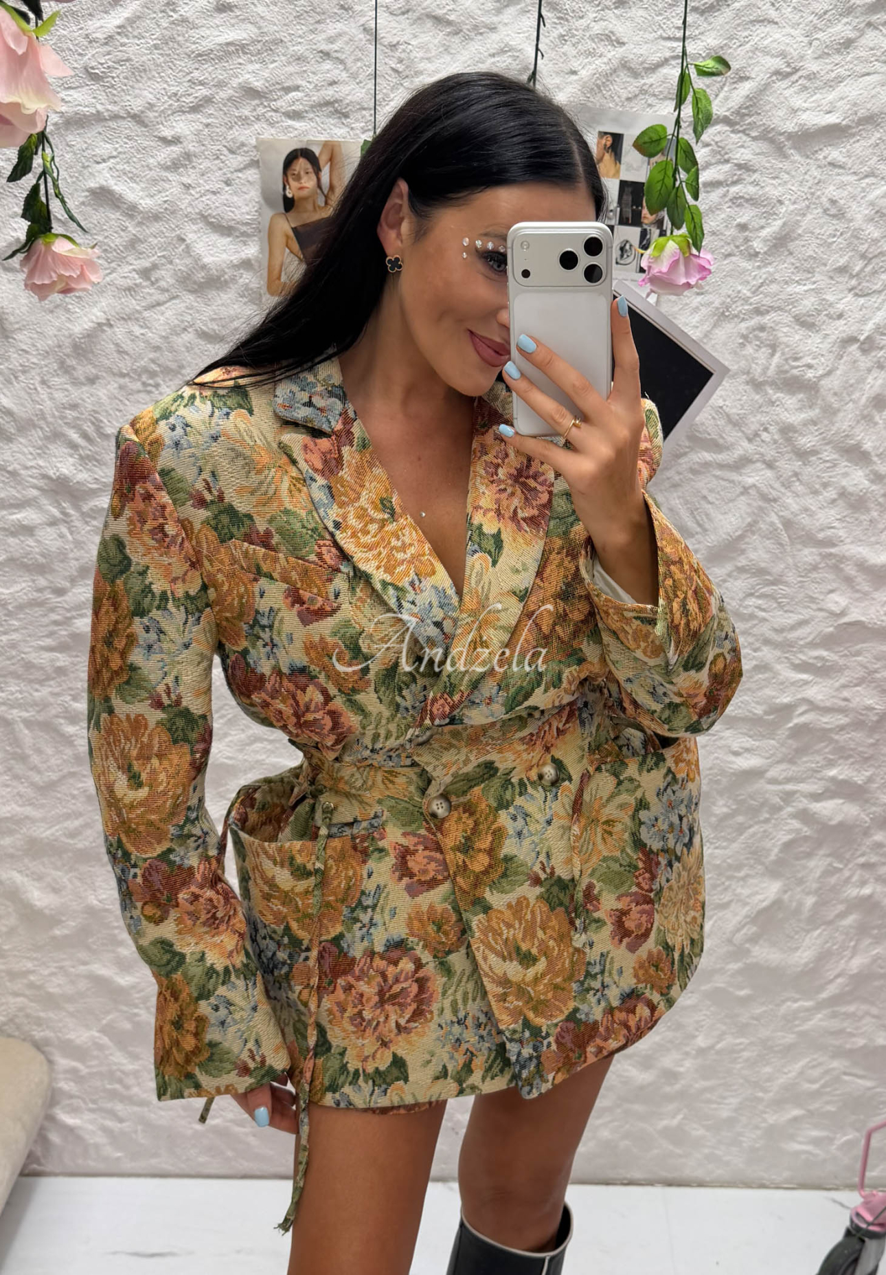 Sacou jacquard din bumbac, cu două rânduri de nasturi și imprimeu floral La Milla Kris