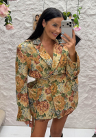 Żakardowa dwurzędowa Sacou w kwiaty La Milla Kris bej