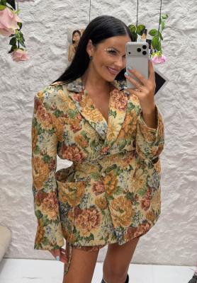 Sacou jacquard din bumbac, cu două r&acirc;nduri de nasturi și imprimeu floral La Milla Kris