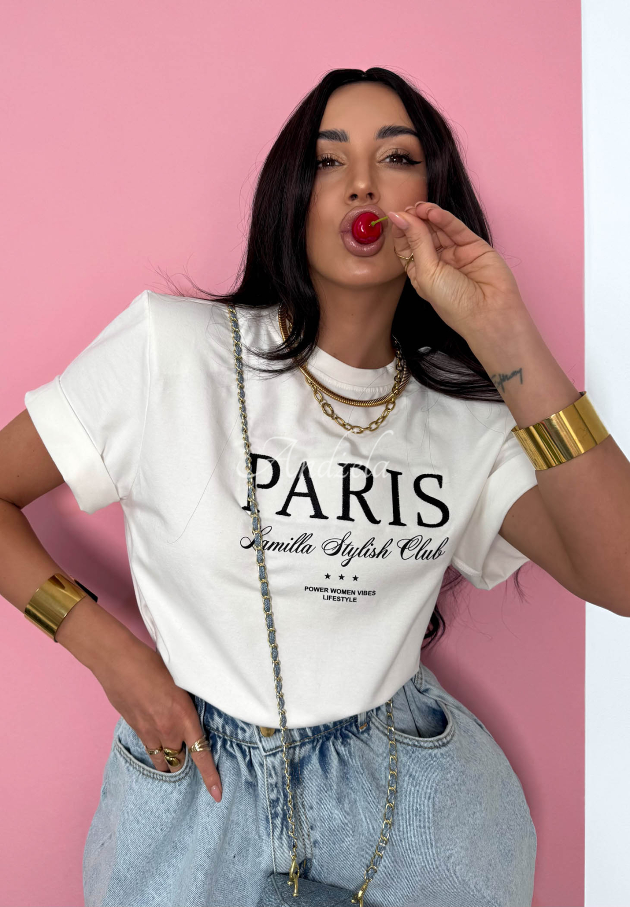 Tricou din viscoză cu imprimeu La Milla Paris