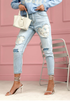 Pantaloni jeanowe skinny z naszywkami My Big Heart albastru deschis