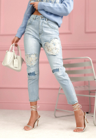 Pantaloni jeanowe skinny z naszywkami My Big Heart albastru deschis