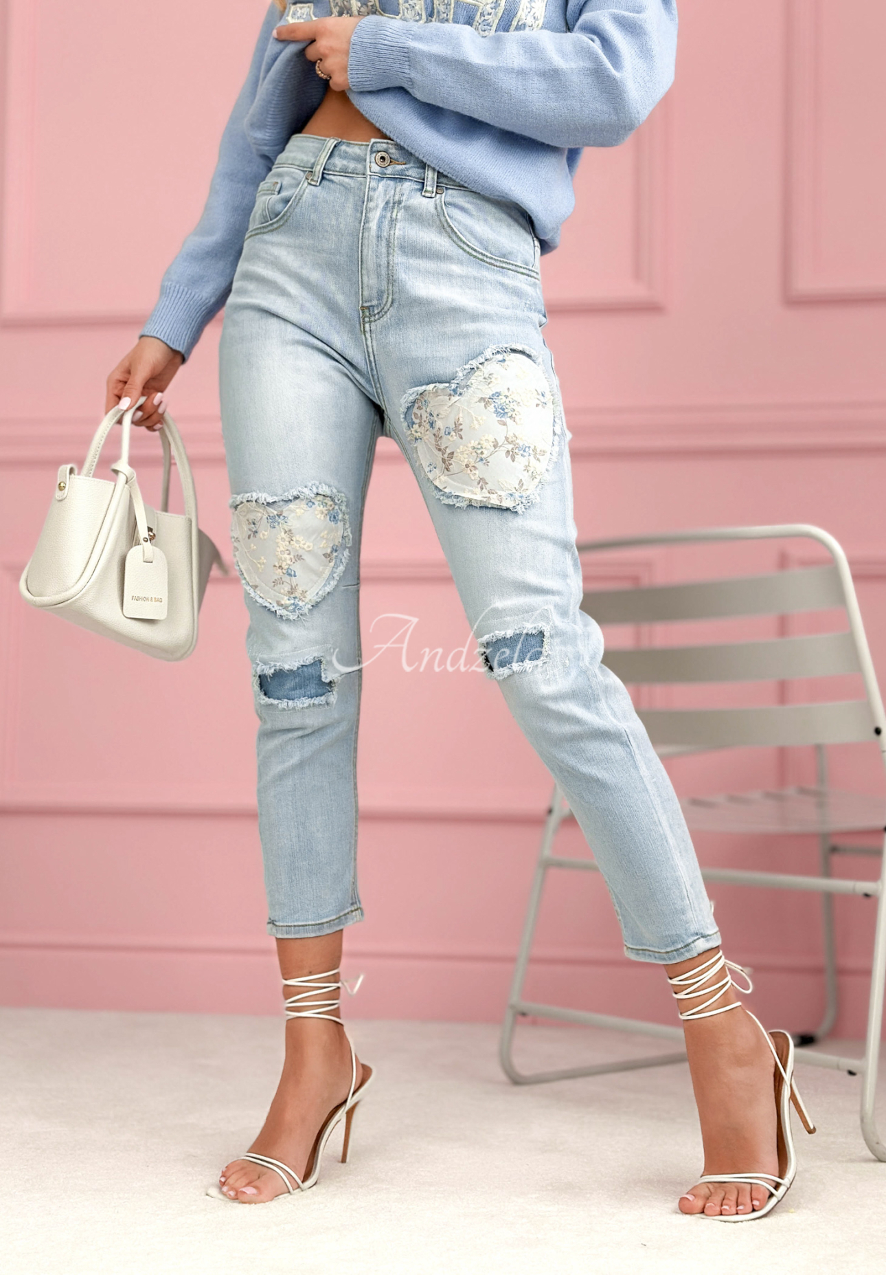 Blugi mom fit cu aplicații My Big Heart