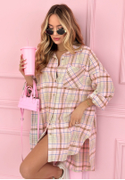 Długa Cămașă oversize w kratę Feeling Springy roz pudră