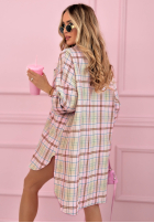 Długa Cămașă oversize w kratę Feeling Springy roz pudră
