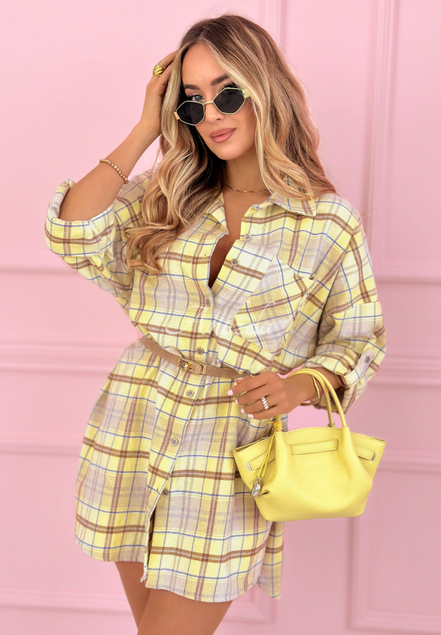 Cămașă lungă din bumbac oversize &icirc;n carouri Feeling Springy