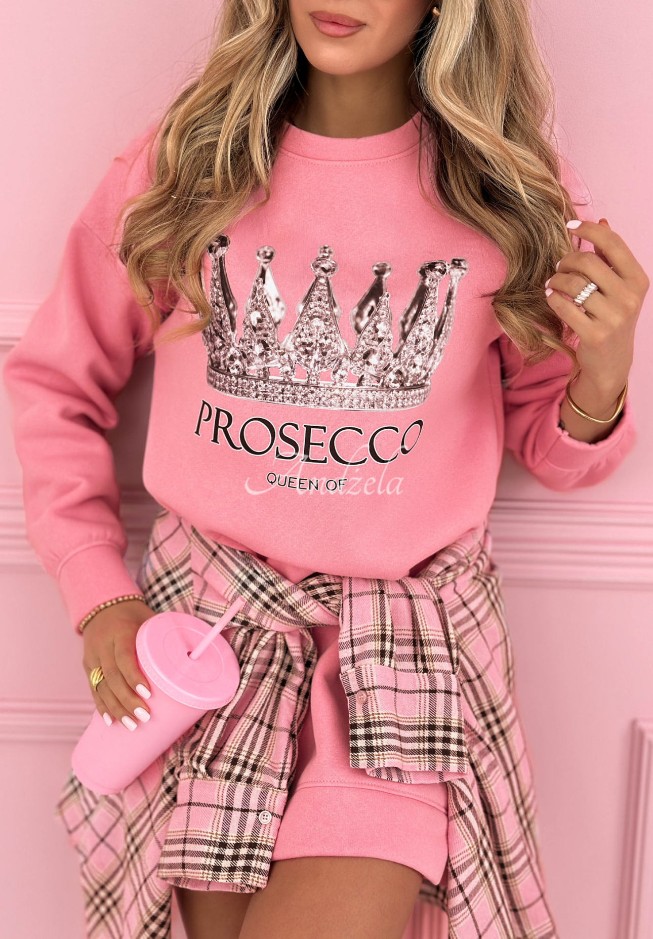 Rochie din bumbac tip trening cu imprimeu Queen Of Prosecco