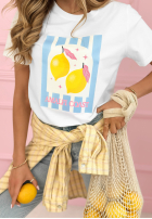 Tricou z nadrukiem Amalfi Coast Lemons biało-albastru azuriu