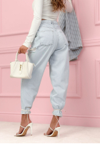 Pantaloni din denim mom fit z przetarciami Socorro albastru deschis