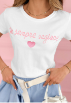 Tricou z napisem Sempre Ti roz pudră