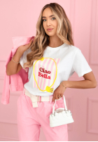 Tricou z nadrukiem Ciao Bella biało-roz