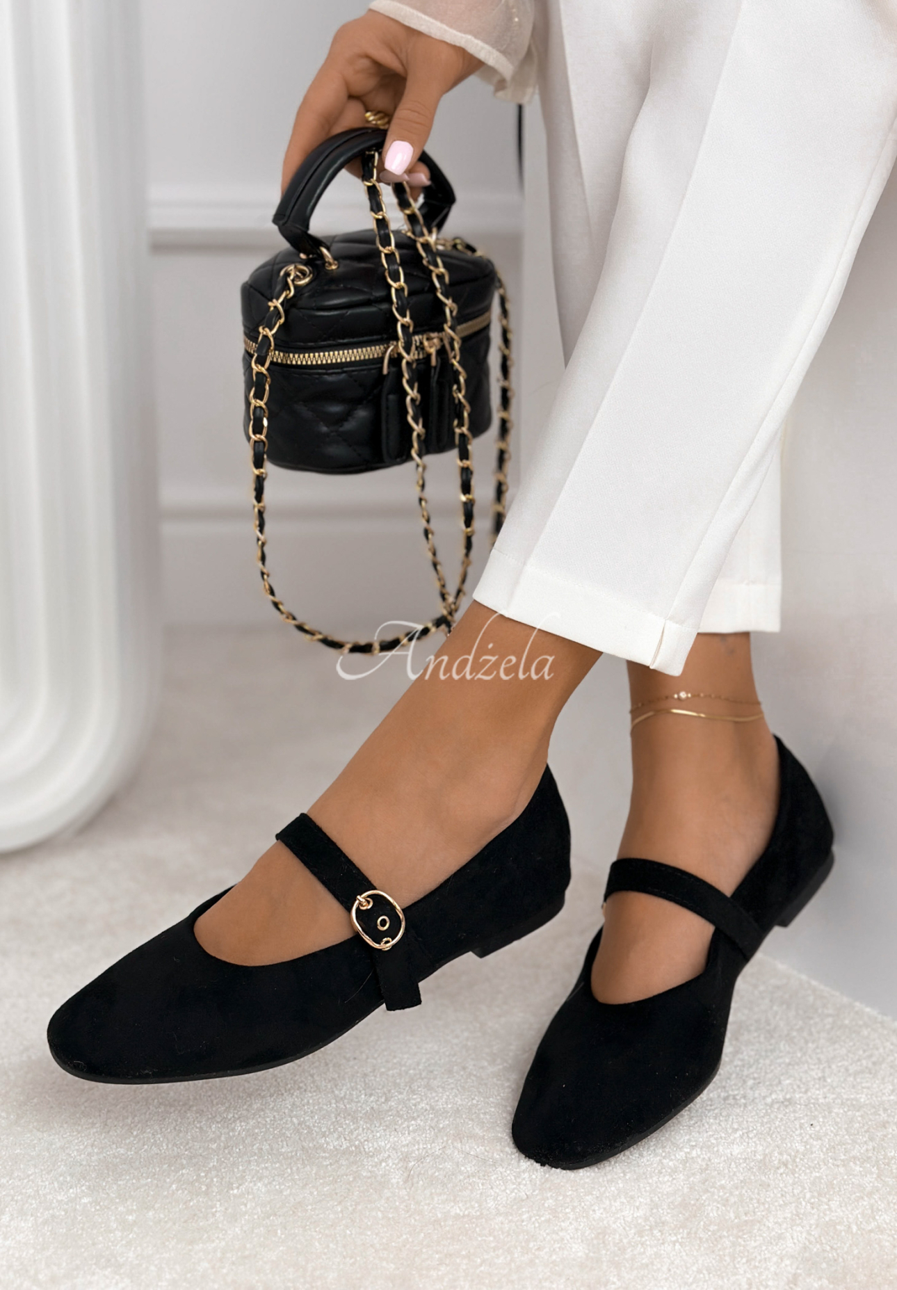 Balerini din piele întoarsă cu bareta Vivienne