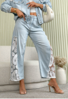 Pantaloni din denim mom fit z koronką Lacy Tracy albastru deschis