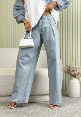 Blugi wide leg cu pliuri Stay For Now