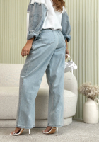 Pantaloni din denim mom fit z zakładkami Stay For Now albastru deschis