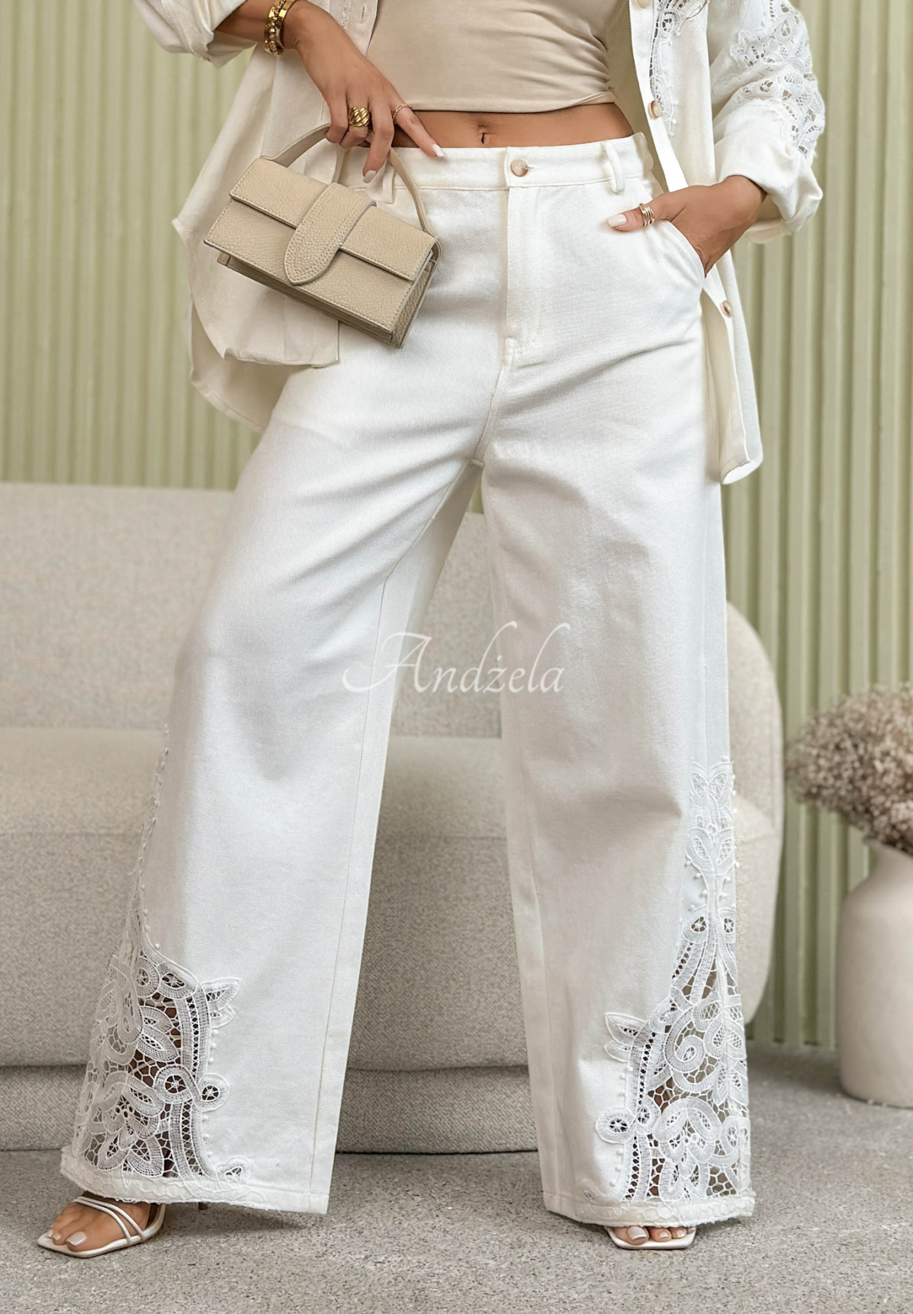 Blugi wide leg cu dantelă Eleanor