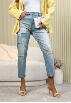 Pantaloni din denim baggy z naszywkami In My Spring Era albastru deschis