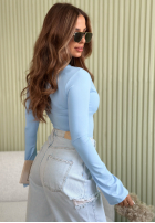 Bluză longsleeve z dekoltem i koronką Subtle Touch albastru azuriu