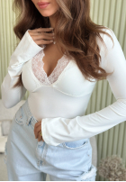 Bluză longsleeve z dekoltem i koronką Subtle Touch ecru