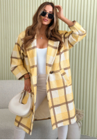 Długi Palton  oversize w kratę Ismeray żółto-ciocolatiu