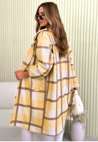 Długi Palton  oversize w kratę Ismeray żółto-ciocolatiu