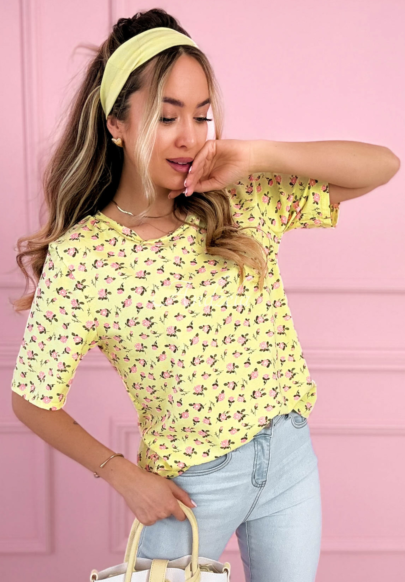 Tricou din bumbac cu imprimeu cu trandafiri La Rosa