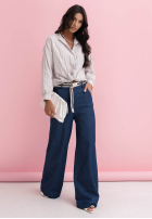 Pantaloni z paskiem Arianna albastre