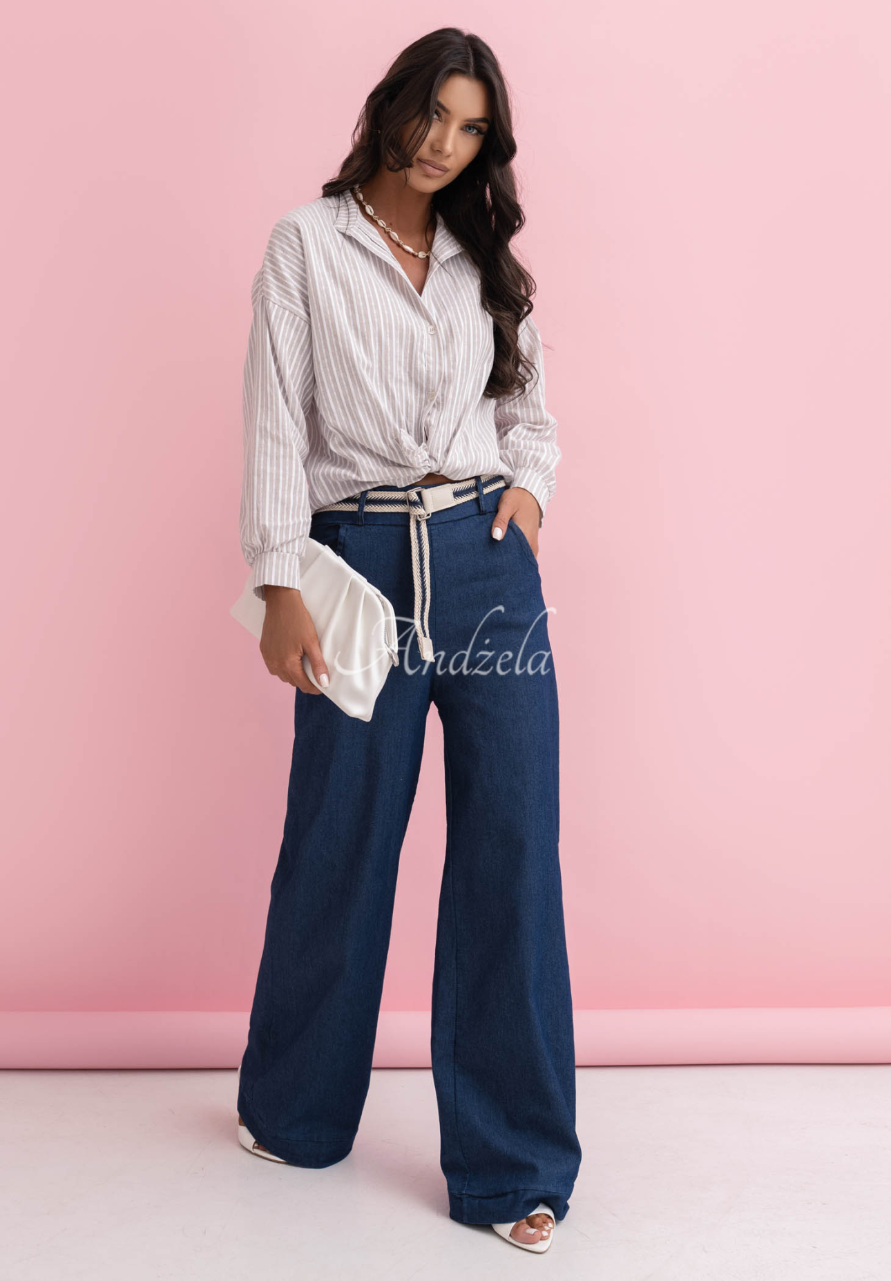 Pantaloni straight din bumbac cu curea Arianna