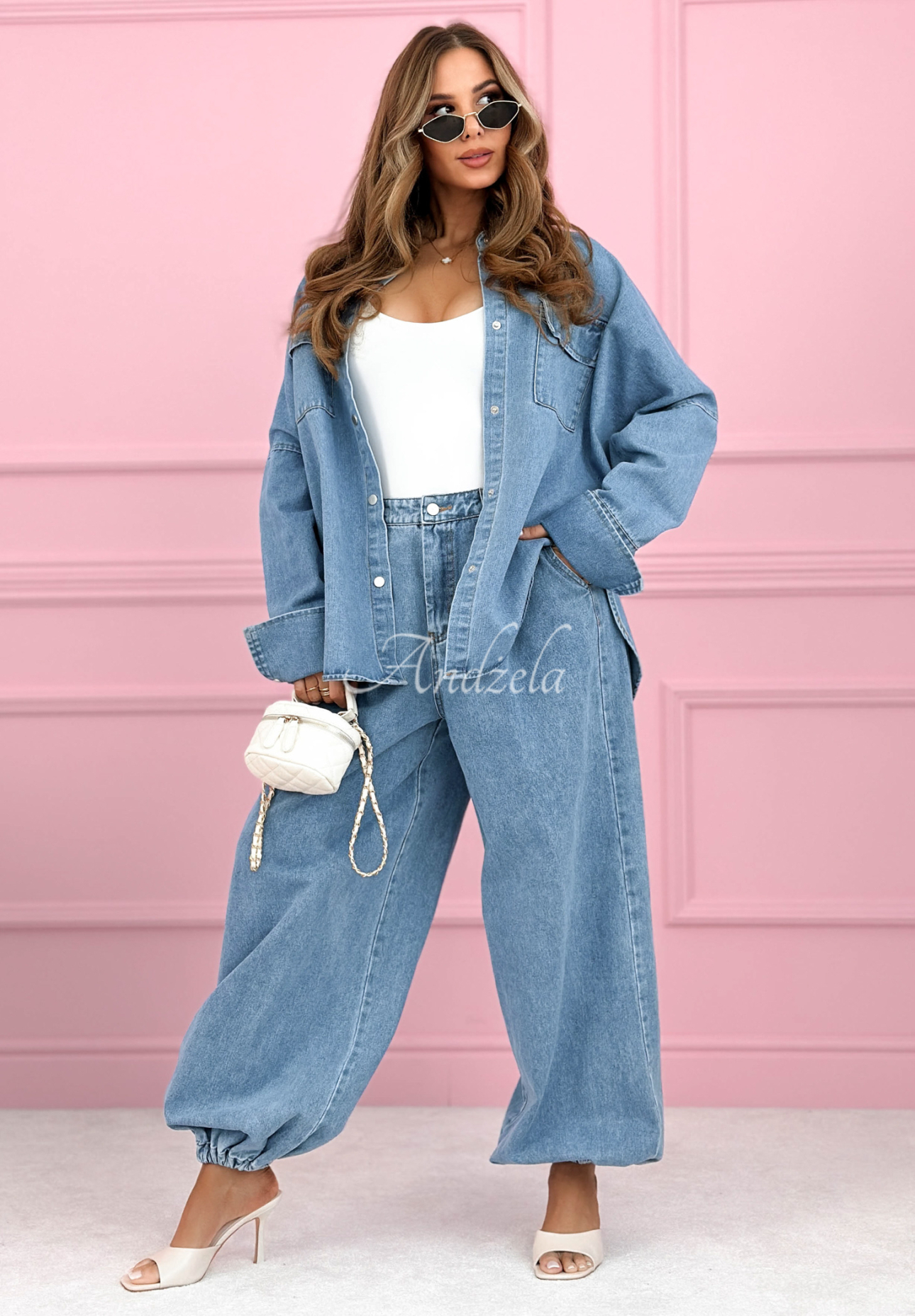 Set din denim cămașă și pantaloni balloon Emmeline