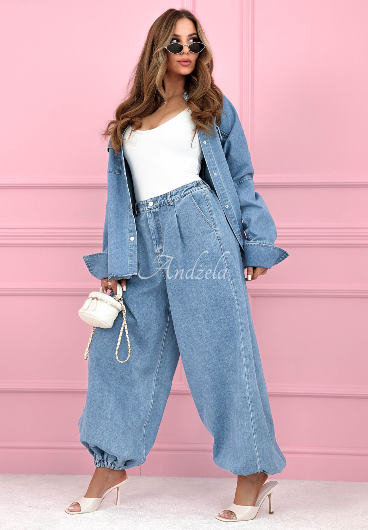 Set din denim cămașă și pantaloni balloon Emmeline