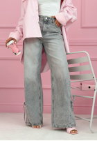 Pantaloni din denim wide leg z kokardkami Aracello jasnoszare