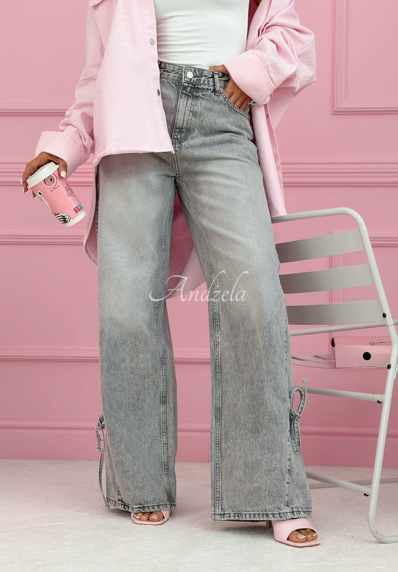 Blugi wide leg cu fundițe Aracello