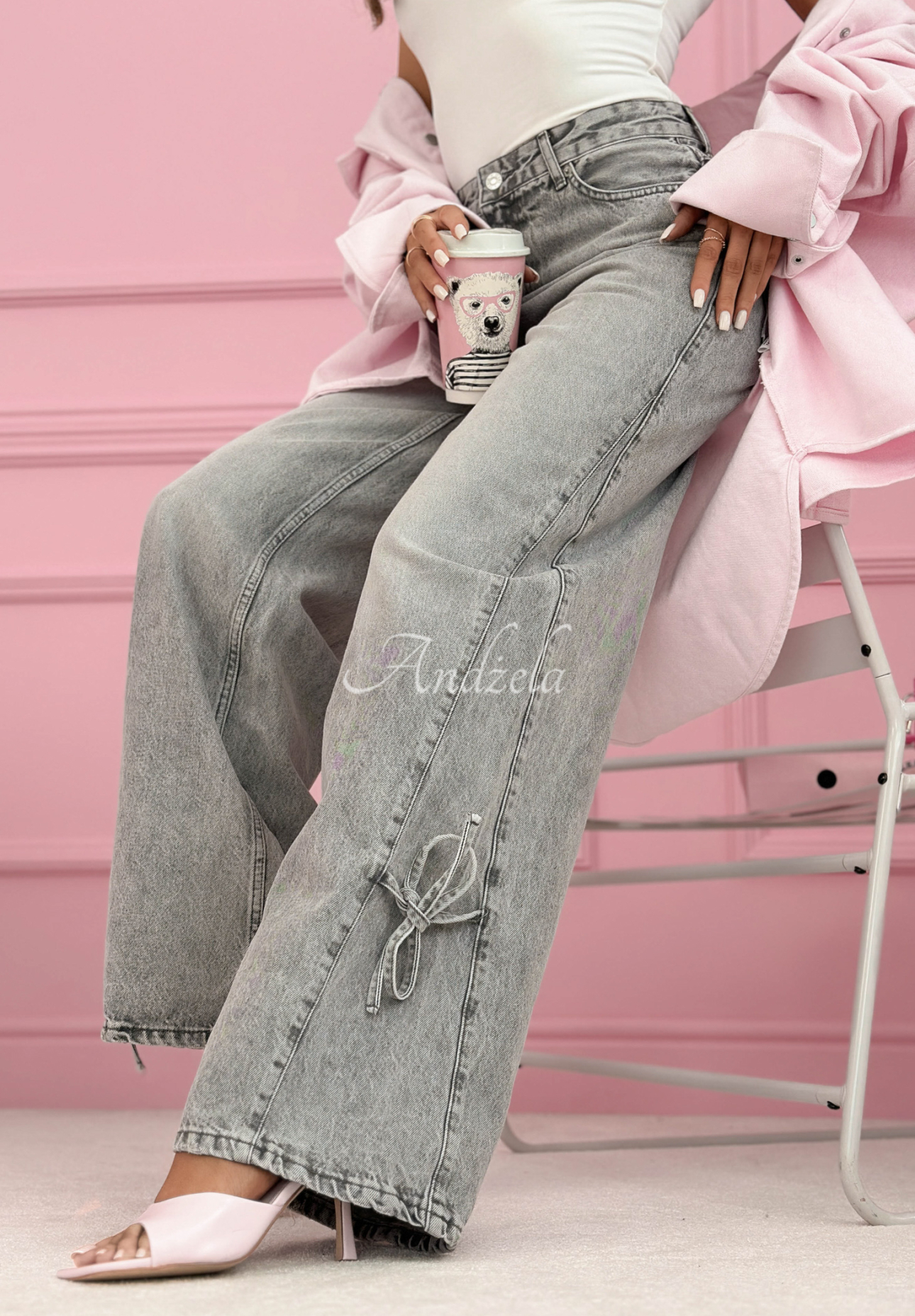 Blugi wide leg cu fundițe Aracello