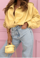 Pantaloni din denim mom fit z wiązaniem Annora albastru deschis