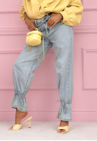 Pantaloni din denim mom fit z wiązaniem Annora albastru deschis