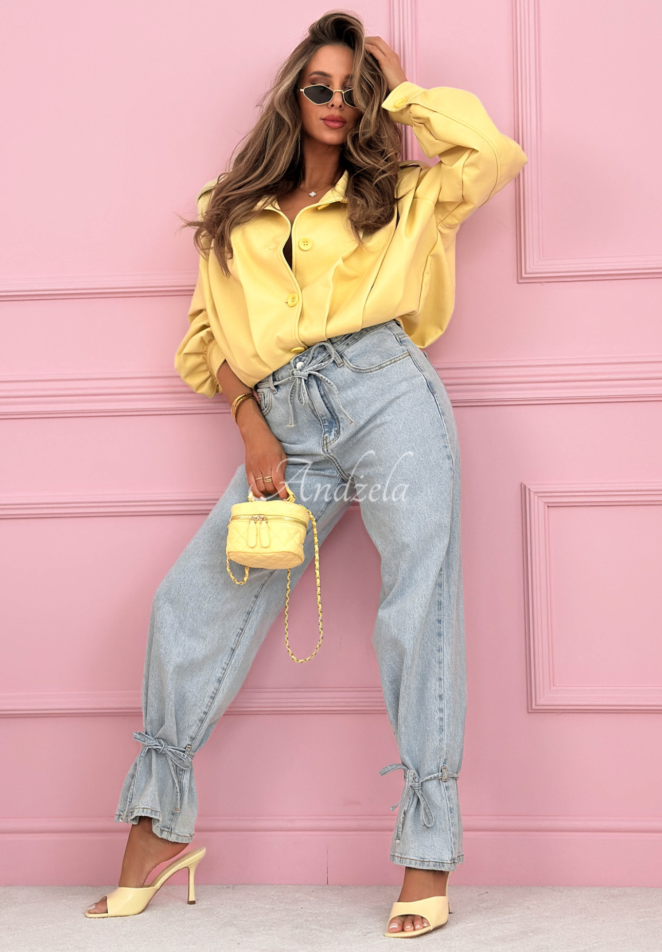 Blugi wide leg cu șnururi Annora