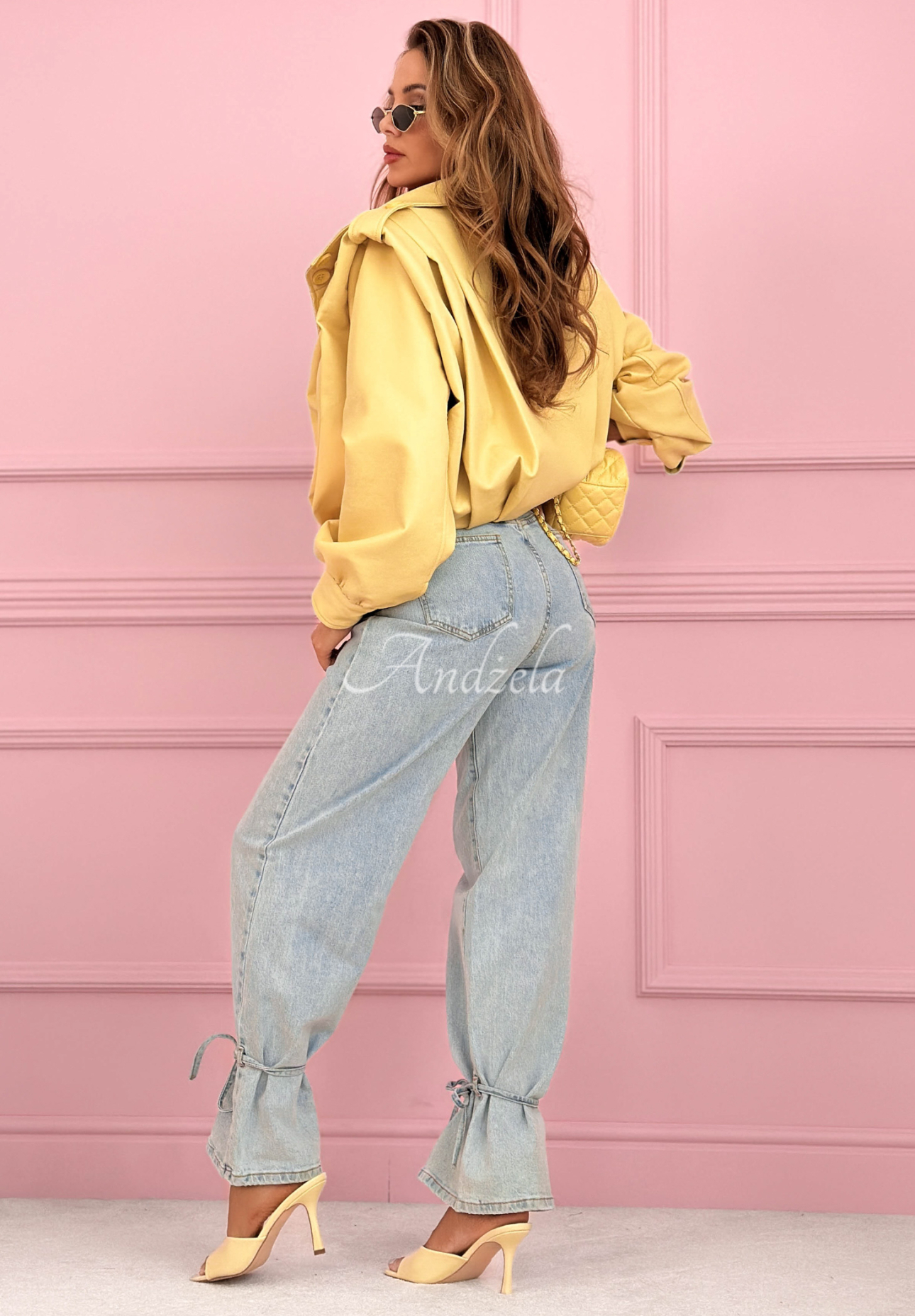 Blugi wide leg cu șnururi Annora