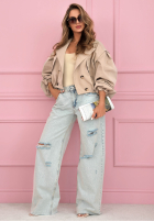 Pantaloni din denim wide leg z przetarciami Claribel albastru deschis