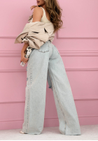 Pantaloni din denim wide leg z przetarciami Claribel albastru deschis