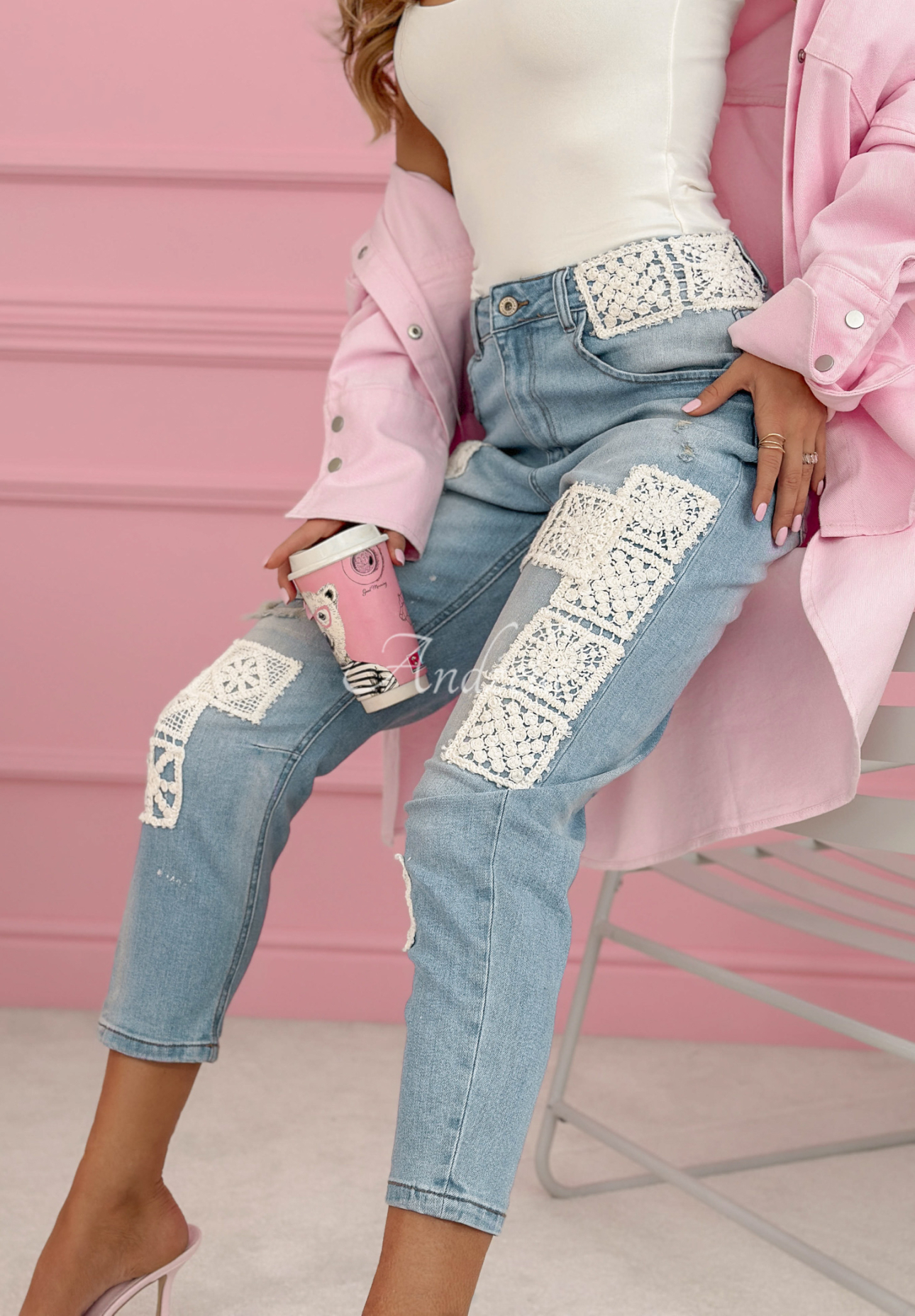 Blugi skinny cu aplicații din dantelă Funny Times