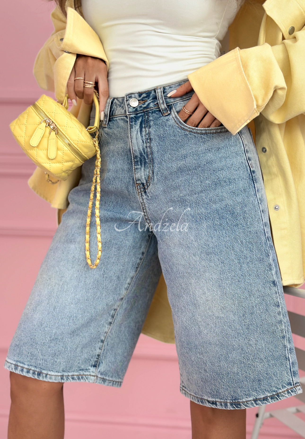 Pantaloni scurți tip bermude din denim cu cristale Ottavia