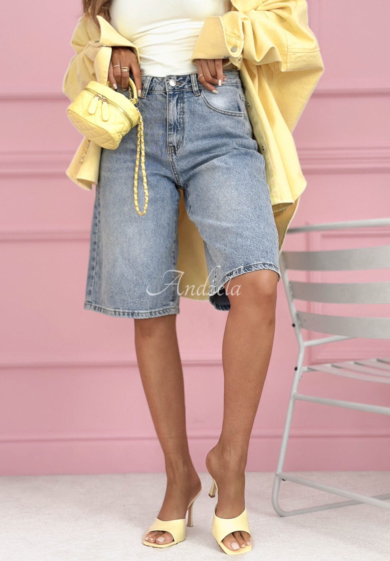 Pantaloni scurți tip bermude din denim cu cristale Ottavia