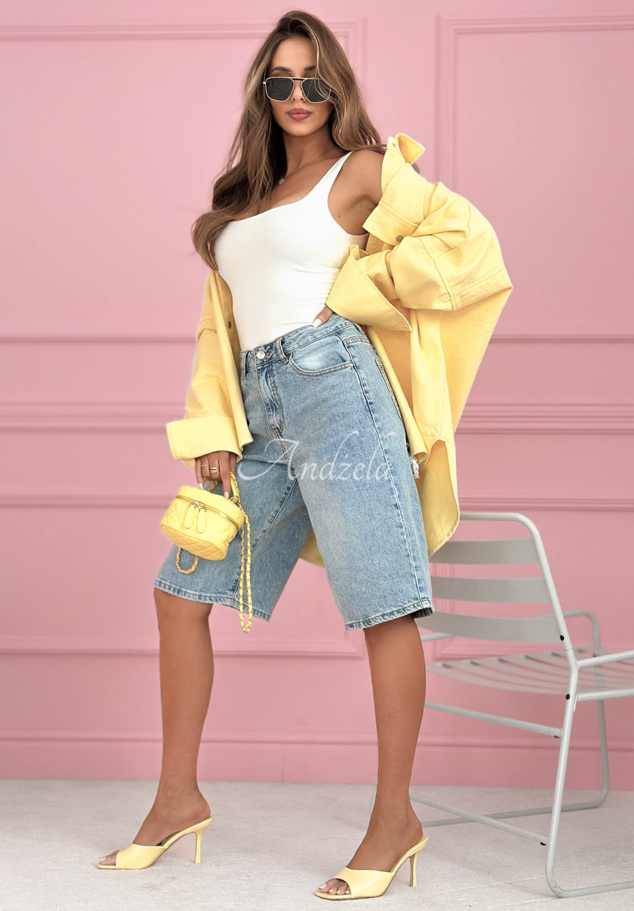 Pantaloni scurți tip bermude din denim cu cristale Ottavia