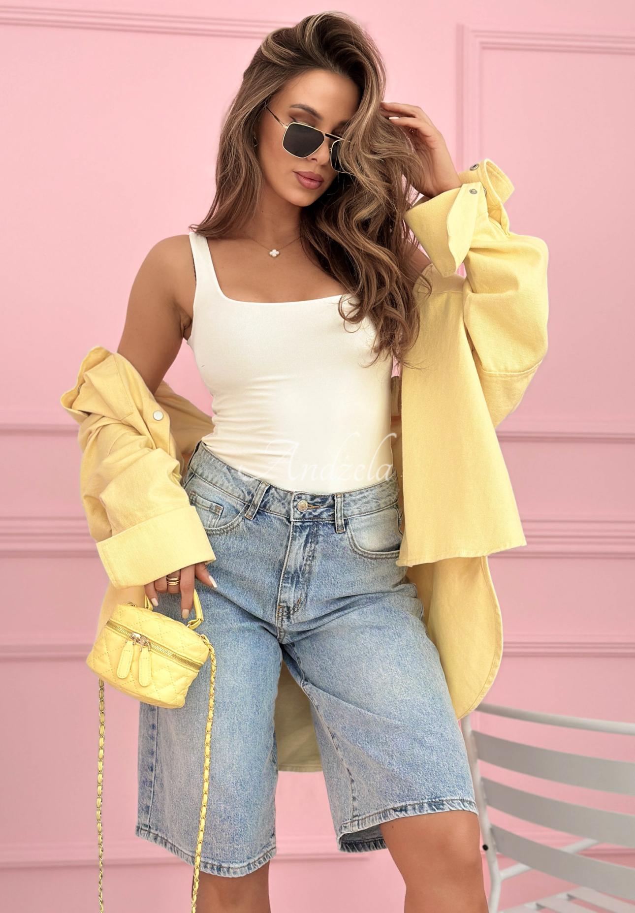 Pantaloni scurți tip bermude din denim cu cristale Ottavia