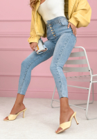 Pantaloni din denim skinny z kryształkami Amy albastre