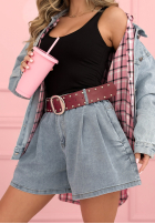 Șorturi z szerokimi nogawkami i paskiem Finally Hot albastru deschis