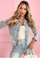 Scurtă din denim Geacă z koronką Elsinette albastru deschis