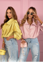 Scurtă skórzana Geacă z kołnierzem Valleria de culoarea fisticului