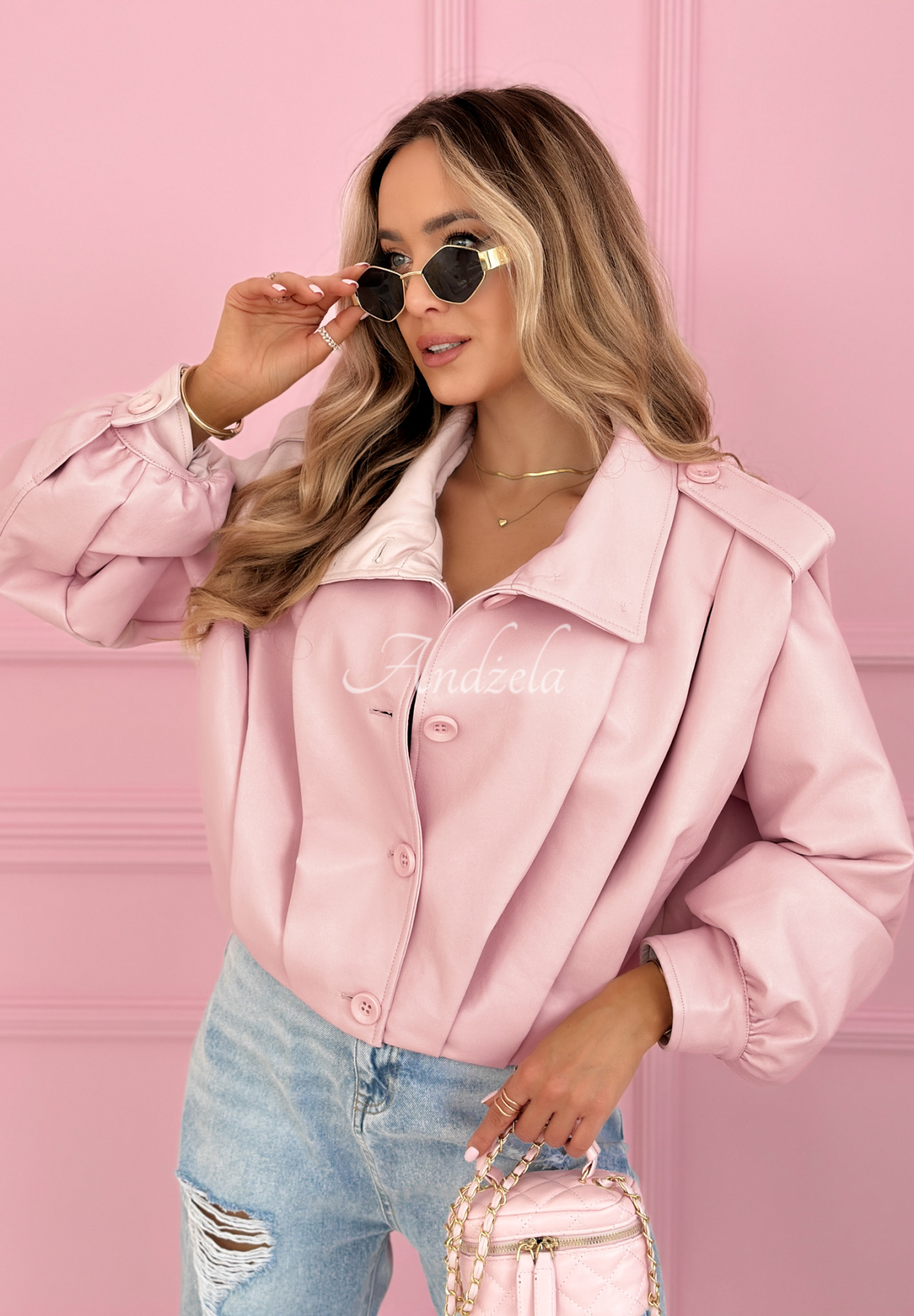 Geacă scurtă din imitație de piele cu guler Valleria